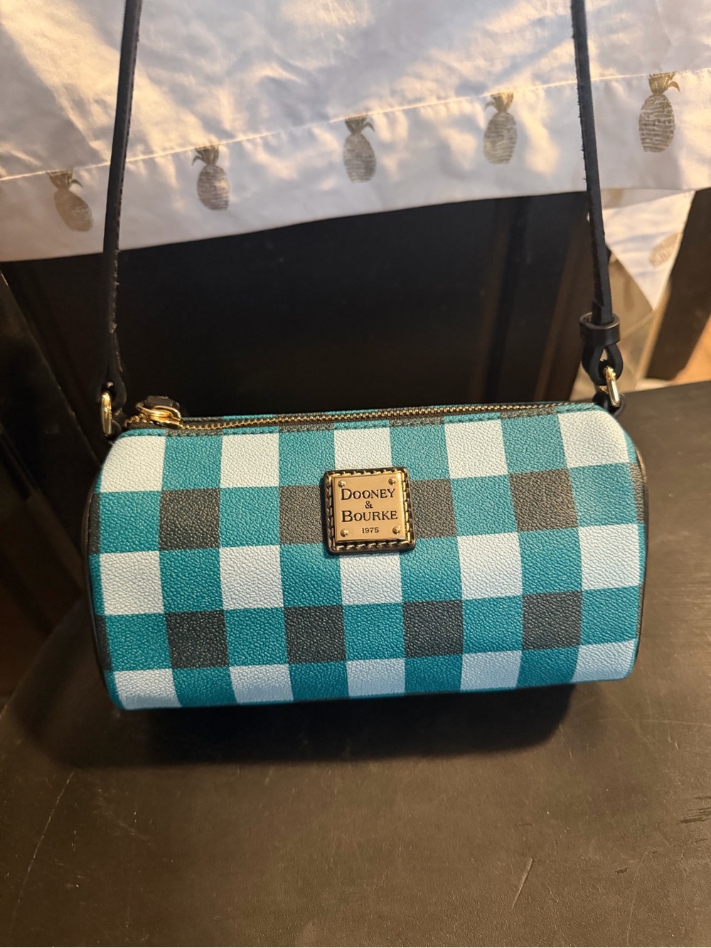 Dooney & Bourke Teal Black White Check Crossbody Bag